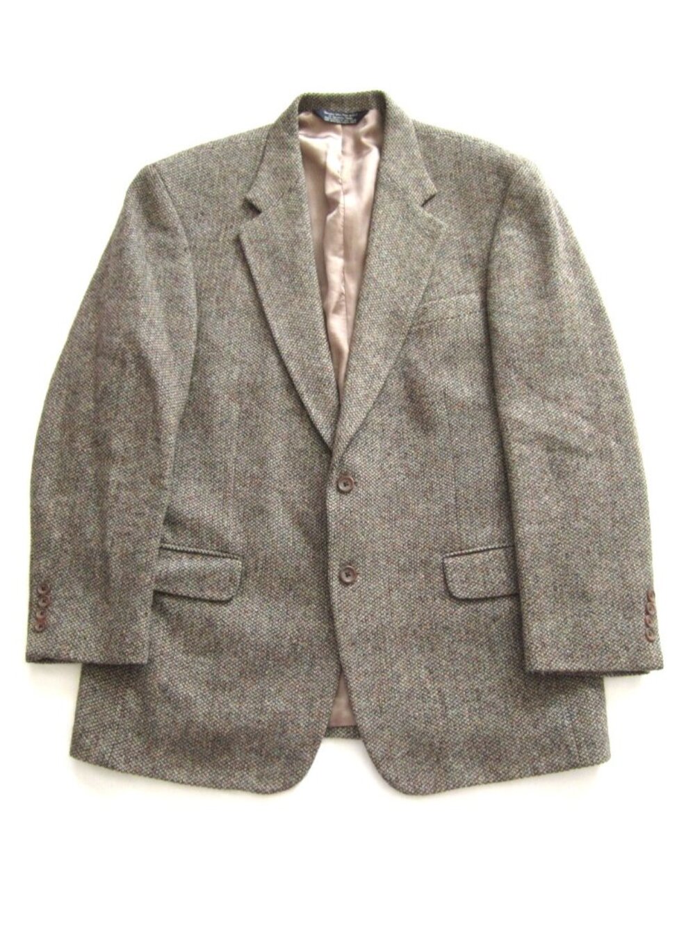 Vtg Harris Tweed Lands End Men Sz 43L Handwoven Scottish Wool Tailored USA MJ102